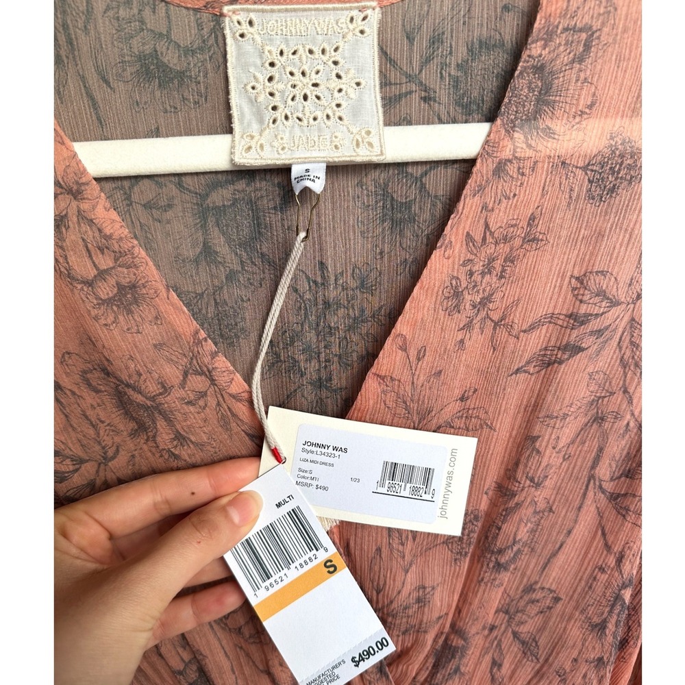 NWT Johnny Was Liza Midi Dress 100% Silk Bohemian Floral Size Small‎ - Picture 3 of 5